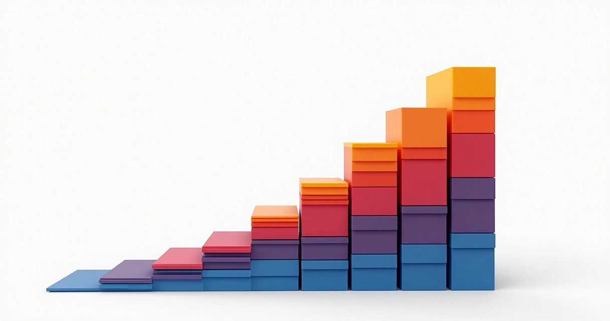 Gráfico colorido de tipos de dados aumentando em camadas 