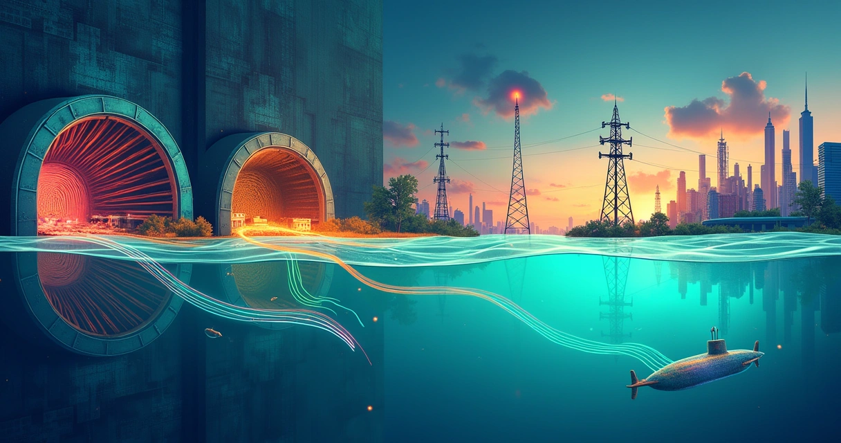 Ilustração dos tipos de backbones da internet incluindo fibra óptica, cobre, sem fio e submarino.
