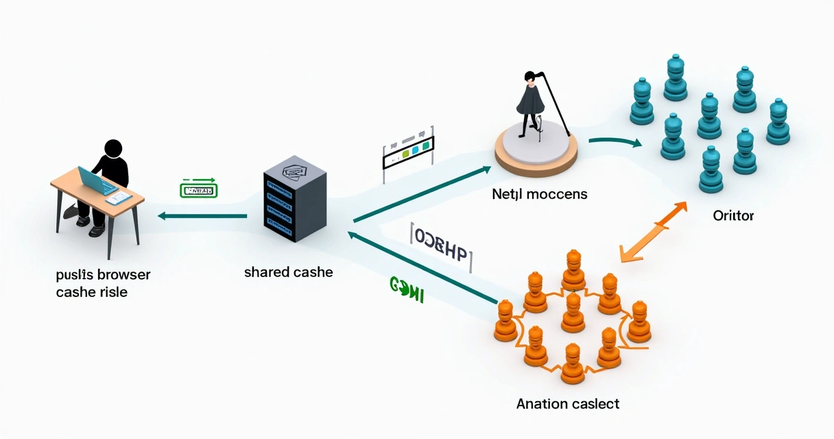 Diagrama mostrando diferentes tipos de cache web, como navegador, proxy e CDN 