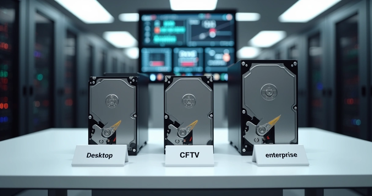 Comparativo visual entre HD desktop, CFTV e Enterprise 