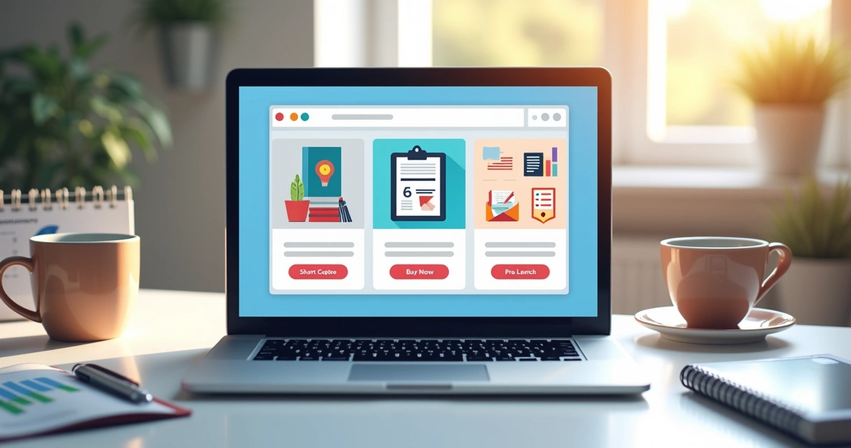 Exemplos de diferentes tipos de landing pages no computador