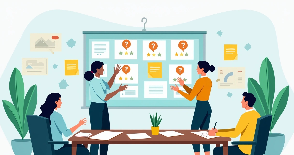 Quadro com perguntas NPS em cartões coloridos