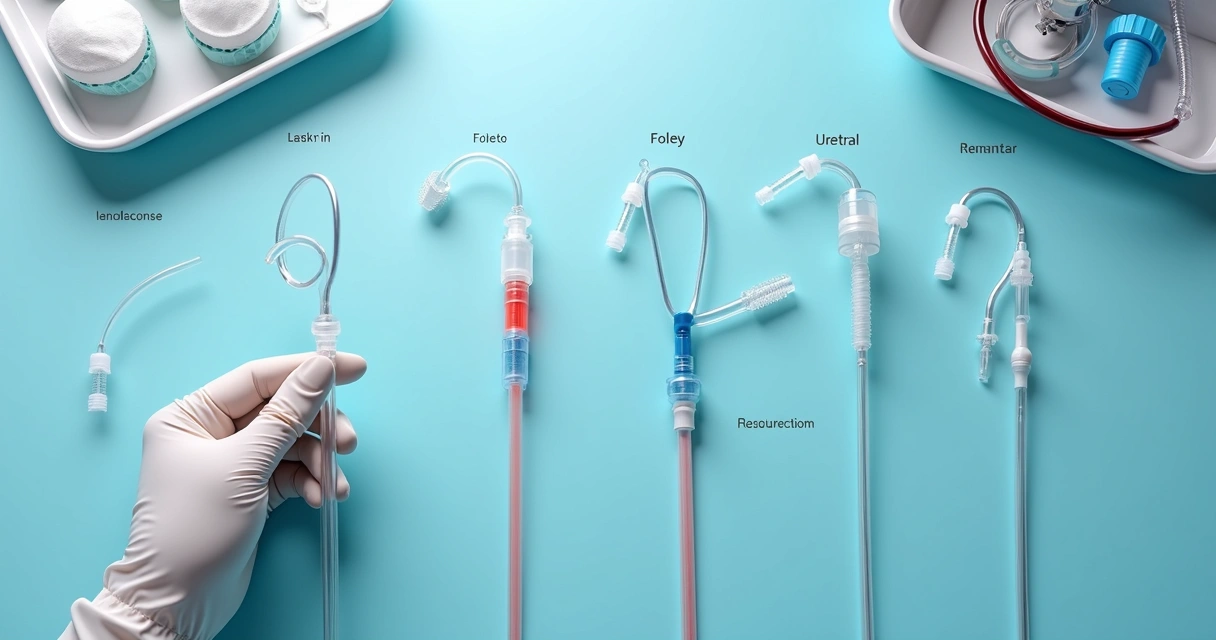 Diferentes tipos de sondas médicas em um ambiente hospitalar 