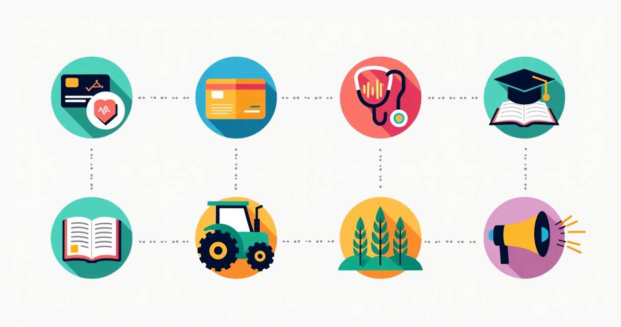 Icones representando diferentes nichos de startups como fintech e healthtech 