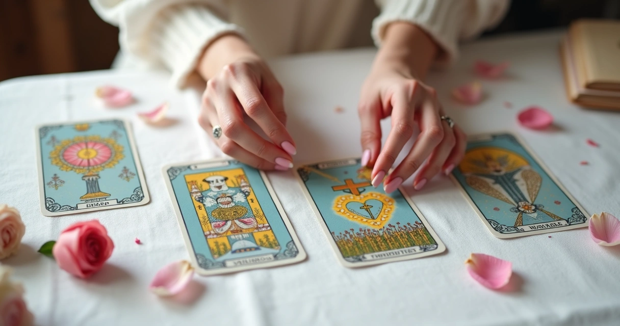 Diferentes tipos de tiragens de cartas em uma mesa clara 