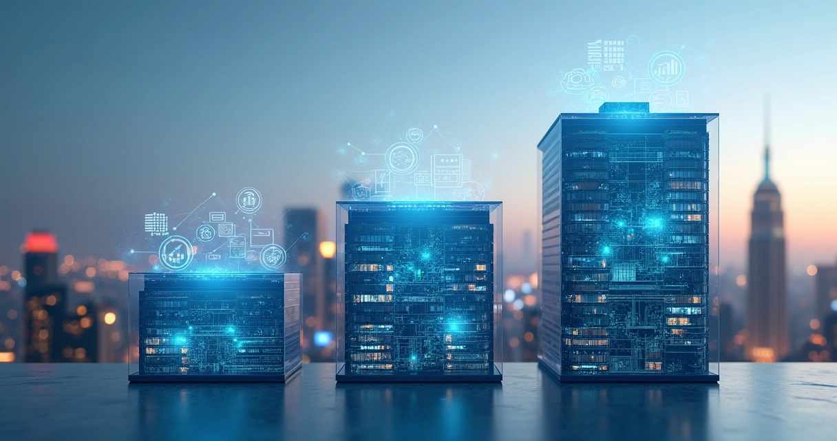 Três empresas de tamanhos diferentes representadas lado a lado com recursos tecnológicos mostrando adaptação fiscal 