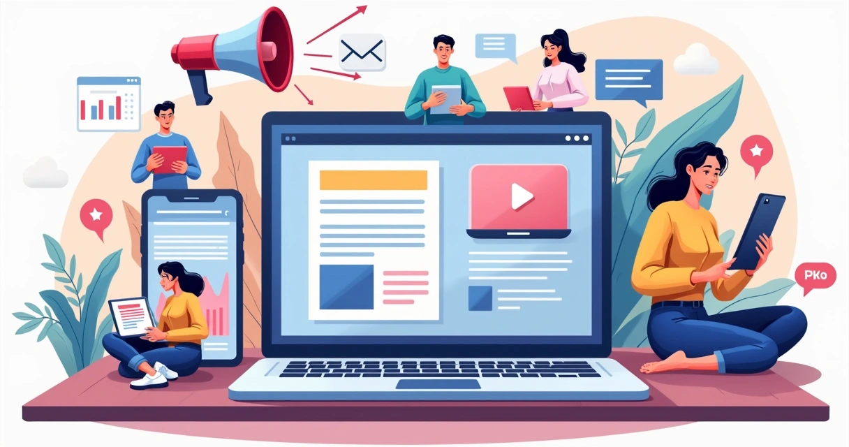 Ilustrações de vários tipos de estratégias de marketing agrupadas 