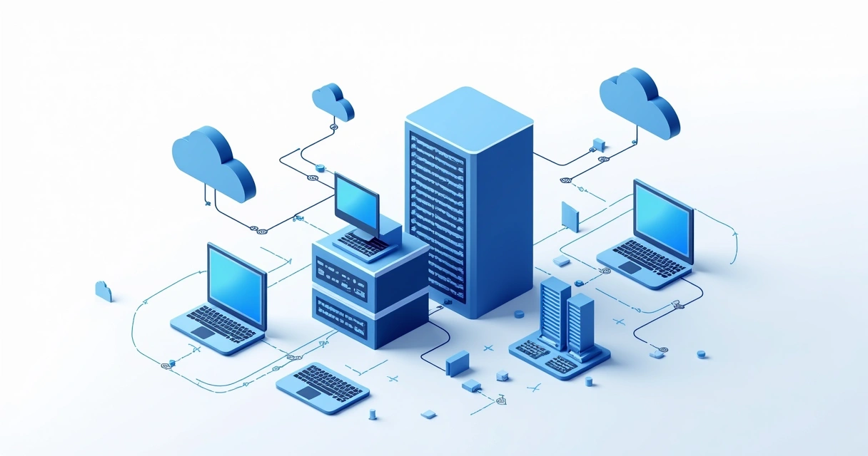 Ilustração diversos tipos de hospedagem de sites 