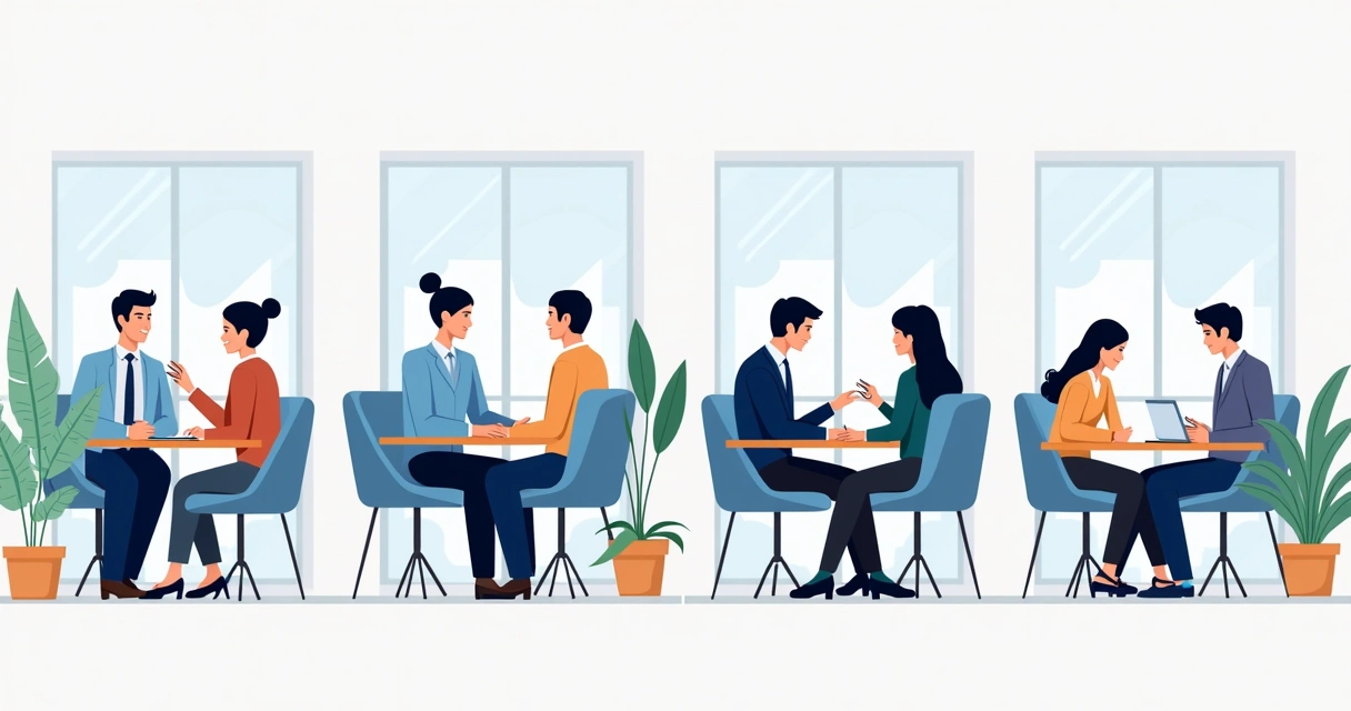 Ícones representando diferentes tipos de mentoria em ambiente de escritório