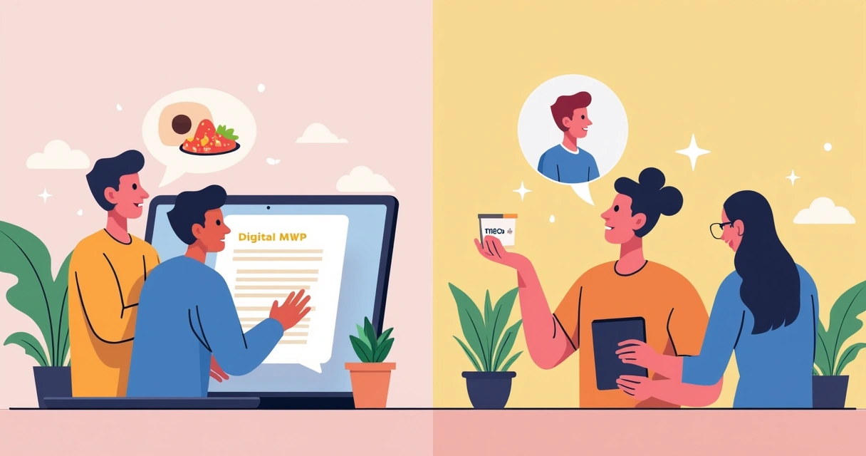 Ilustração de tipos de MVP digital e físico 