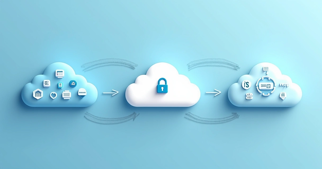 Comparação visual entre nuvem pública, privada e híbrida com elementos empresariais 