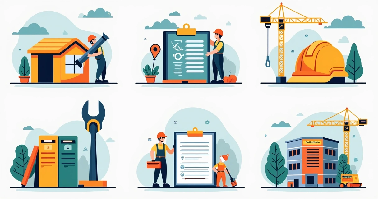 Vários tipos de ordens de serviço representados por ícones