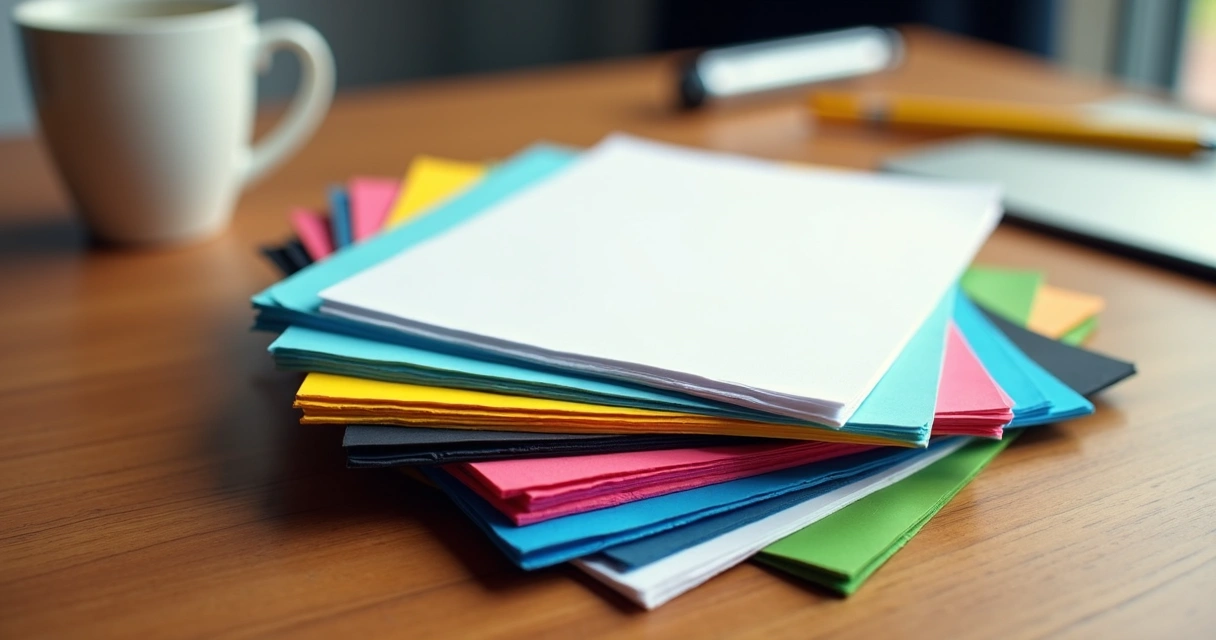 Folhas de papel offset colorido empilhadas lado a lado 