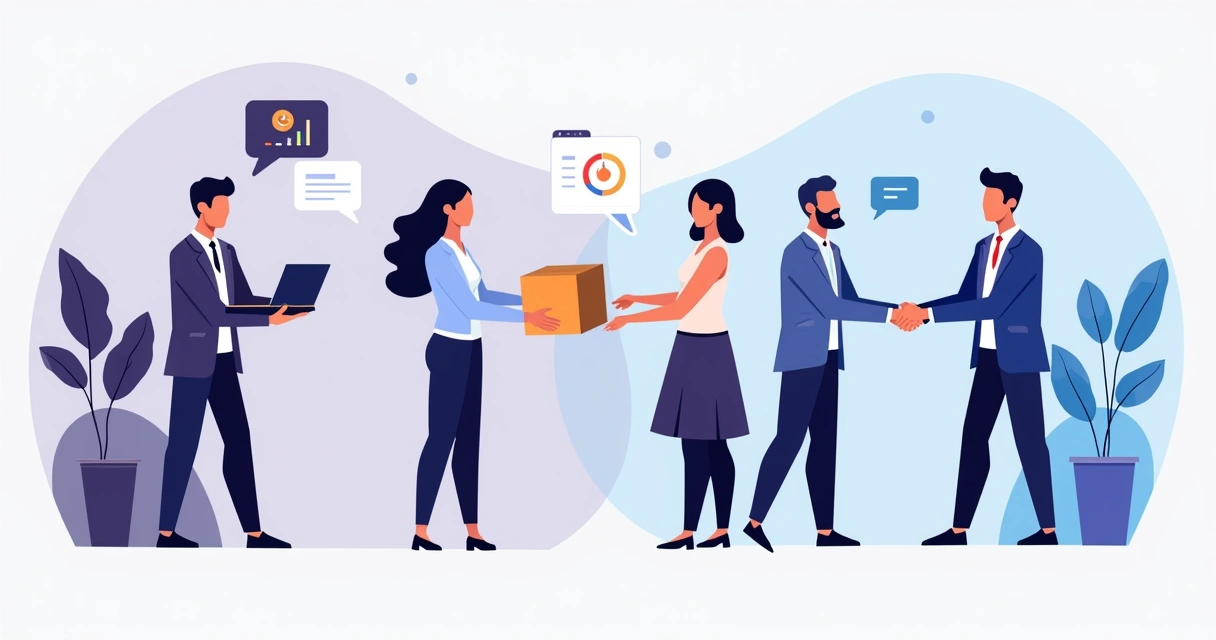 Ilustrações de diferentes tipos de parceiros de canais, como afiliados, revendedores e co-sellers. 