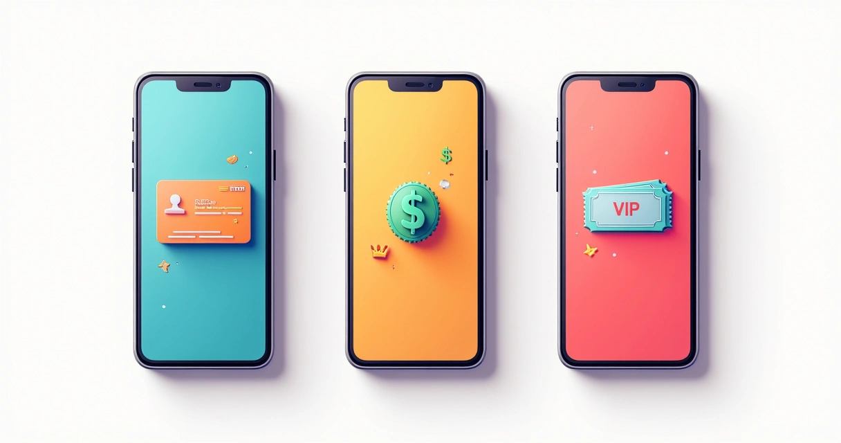 Ilustração de três tipos de programas exibidos em telas de smartphones 