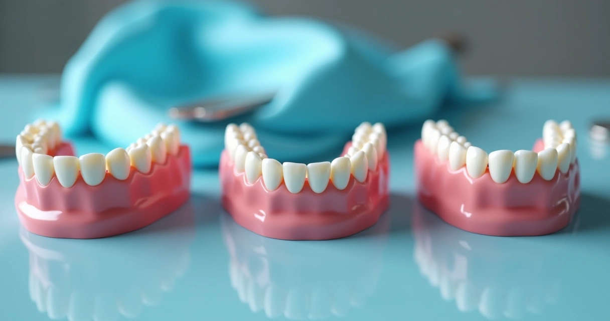 Modelos diferentes de prótese dentária total em mesa de consultório