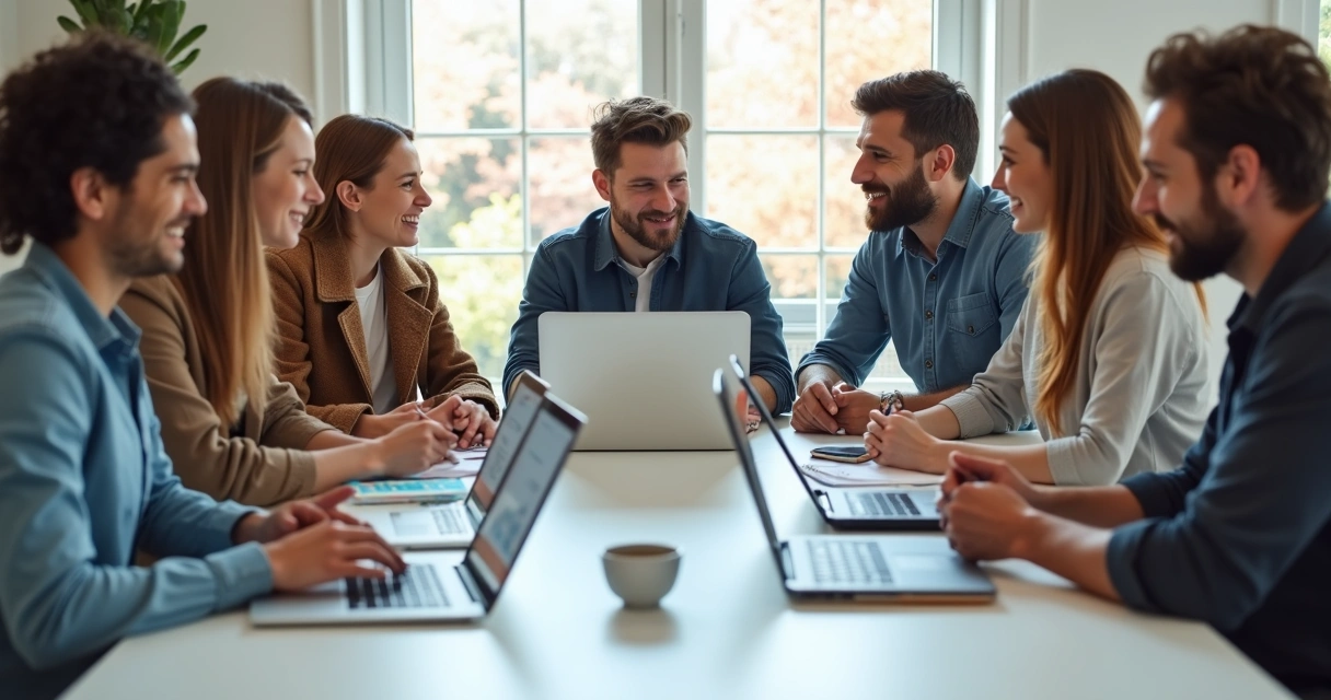 Perfis de público digital reunidos ao redor de um notebook 