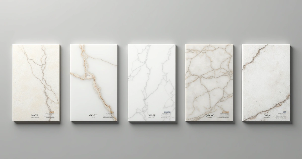 Amostras de diferentes tipos de quartzo branco lado a lado 