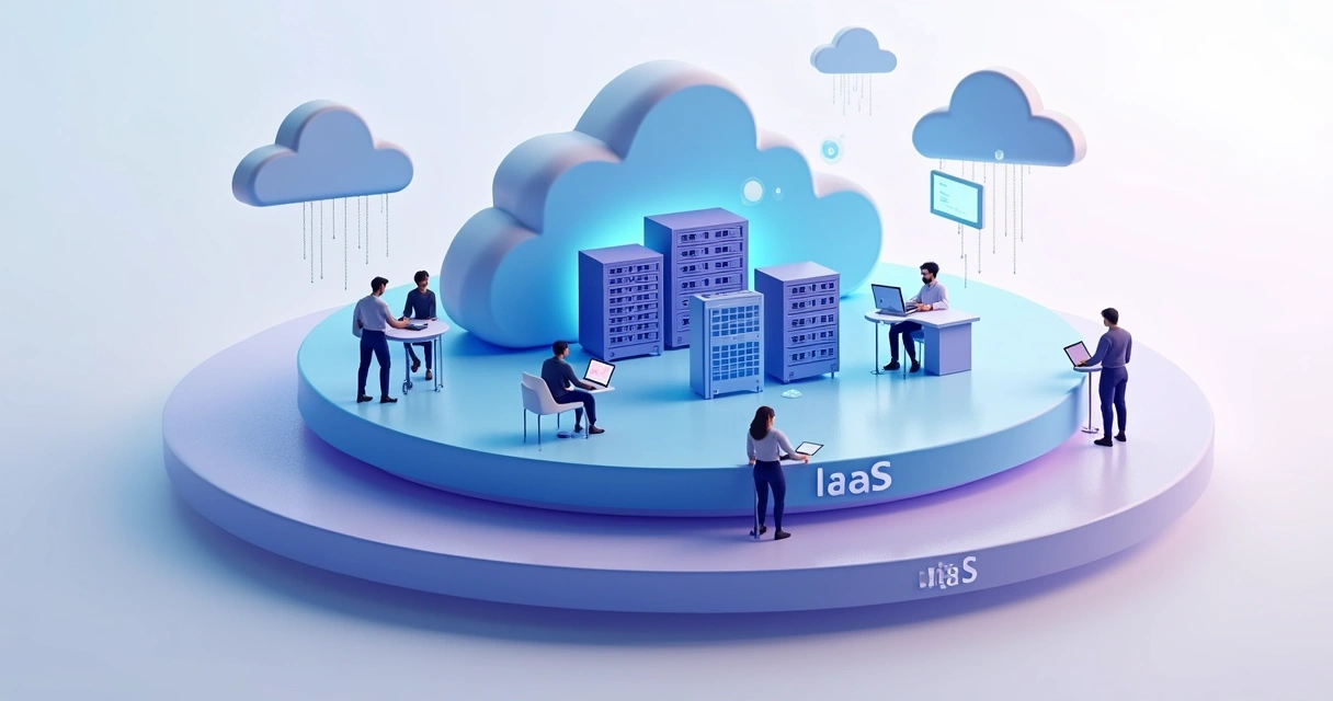 Diagrama mostrando IaaS, PaaS e SaaS em camadas 