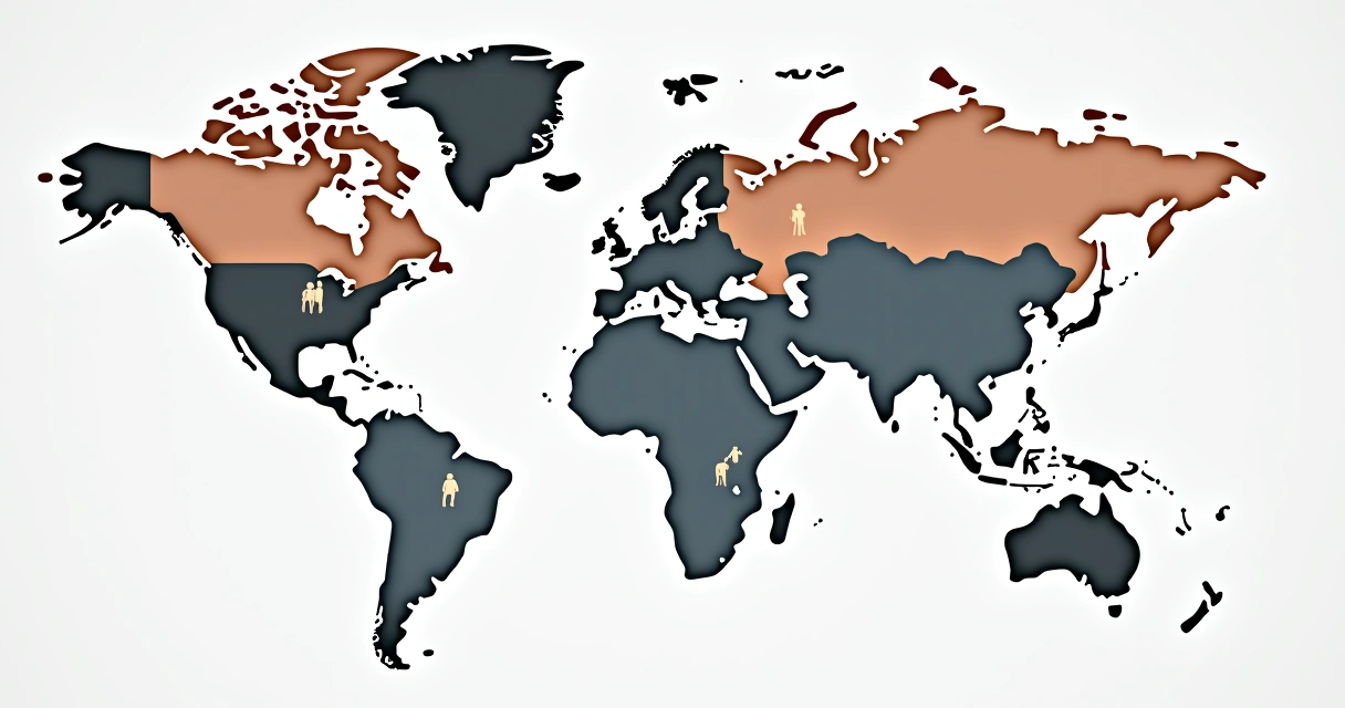 Mapa com diferentes TLDs distribuídos por países 