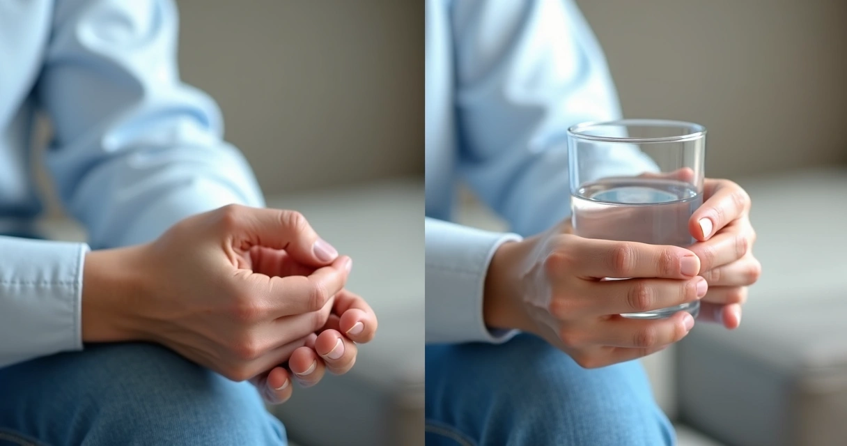 Comparação visual de mão em repouso e mão em movimento com tremor 