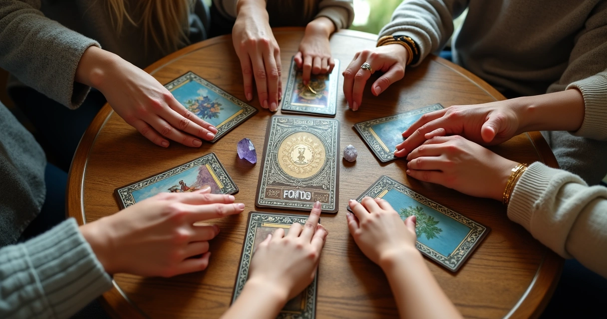 Tiragem de baralho cigano com cartas Casa e pessoas à mesa 