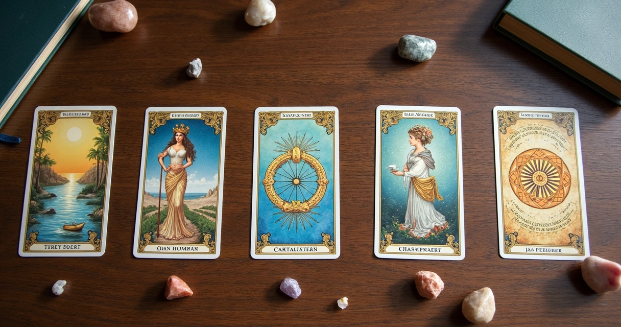 Diferentes tipos de tiragens de tarot sobre mesa 