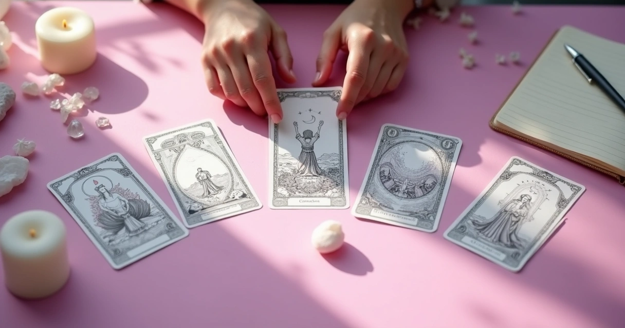 Cartas dispostas em tiragem de cinco cartas 