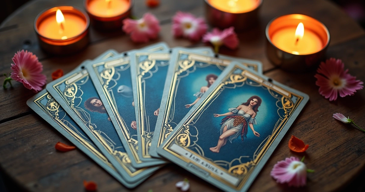 Cartas do tarot de copas alinhadas em uma mesa