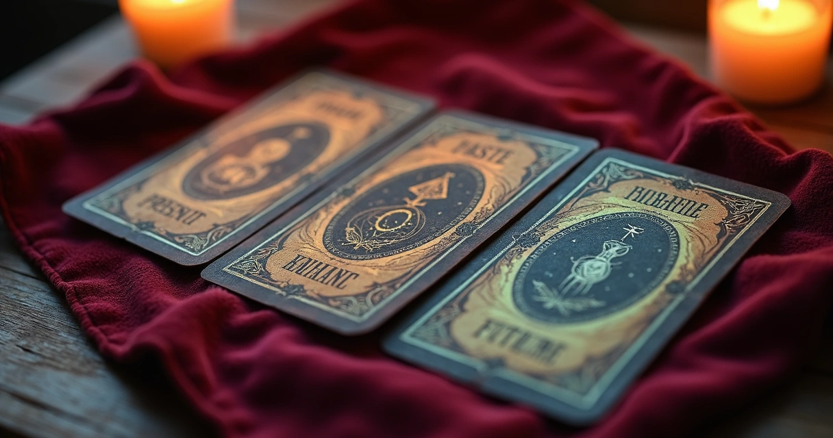 Três cartas de baralho cigano lado a lado na mesa