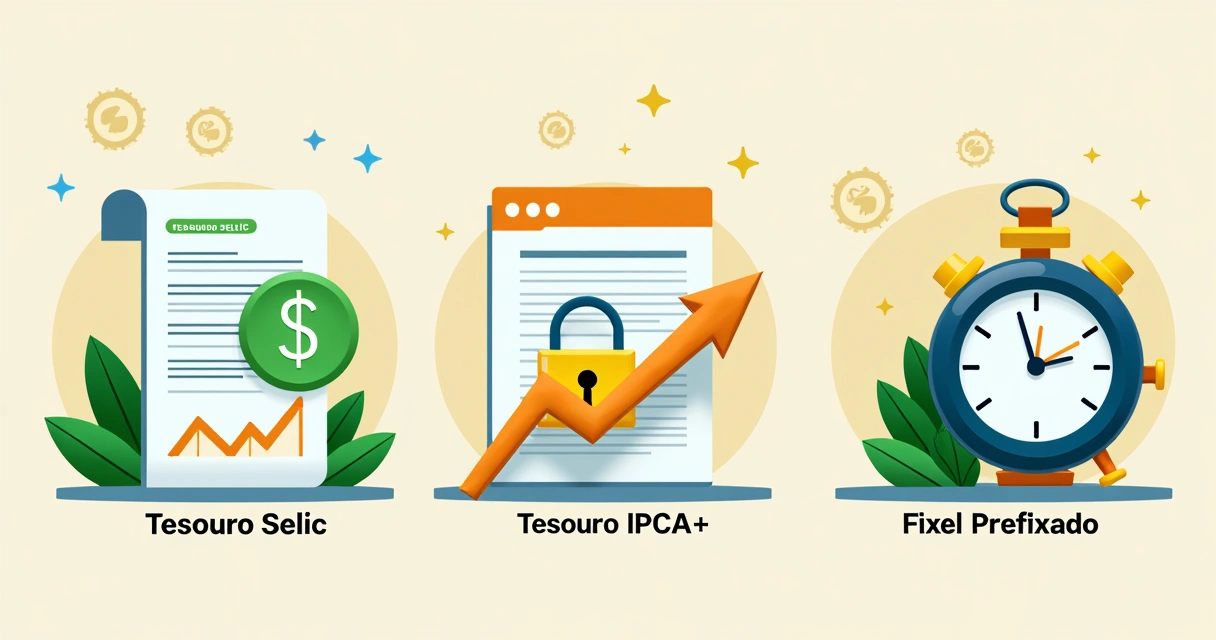 Papéis do Tesouro Direto lado a lado, mostrando diferentes tipos 