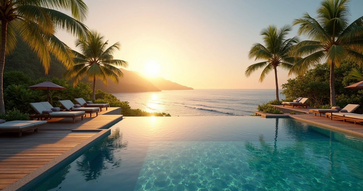 Piscina de borda infinita do resort com vista para o mar 