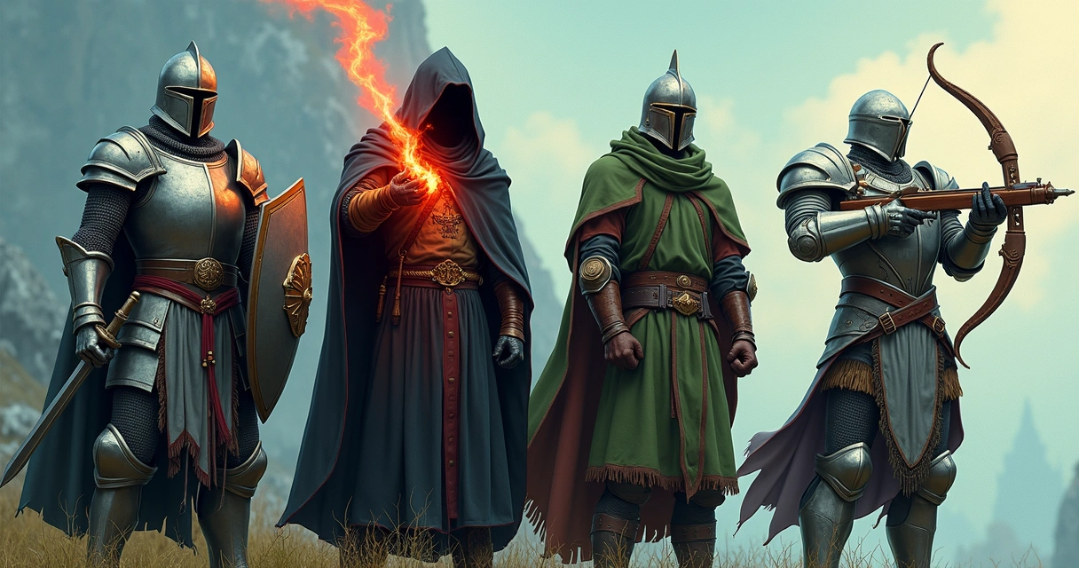 As quatro vocações de Tibia lado a lado 