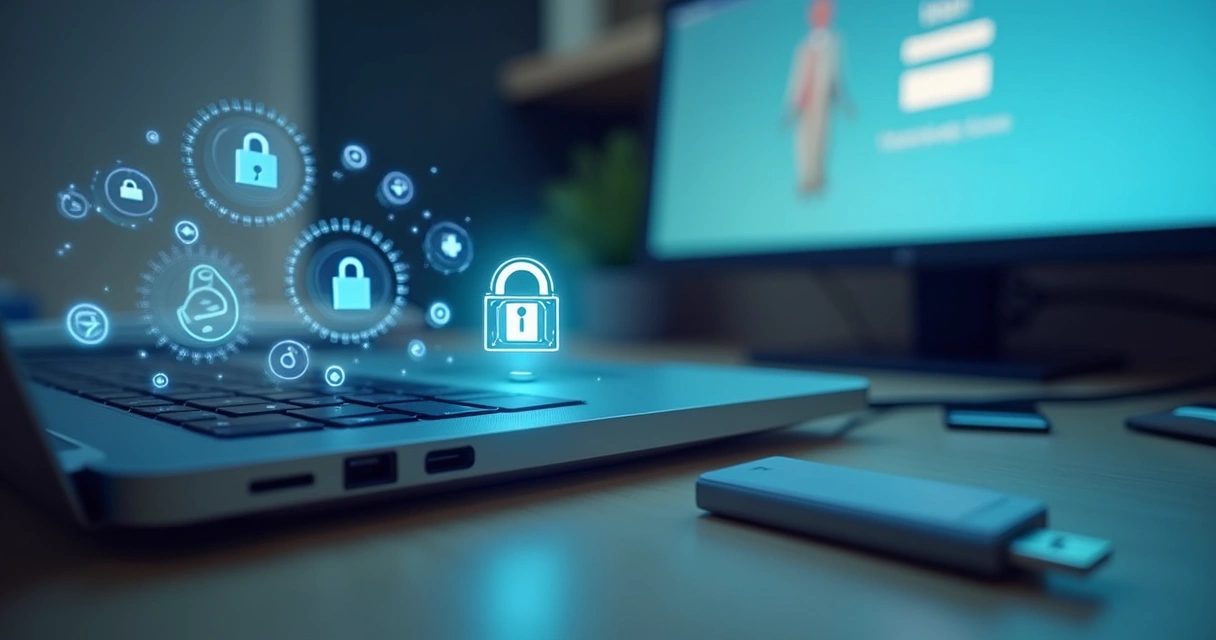 Token USB SafeID conectado a um notebook 