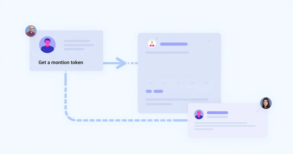 Diagrama do token de menção sendo usado para mencionar usuário no Teams 