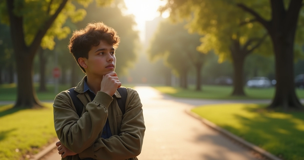 Persona pensando de forma reflexiva ante una bifurcación 