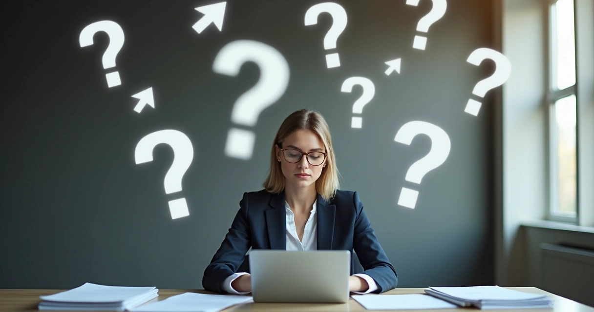 Persona pensativa mirando varias opciones en un entorno profesional