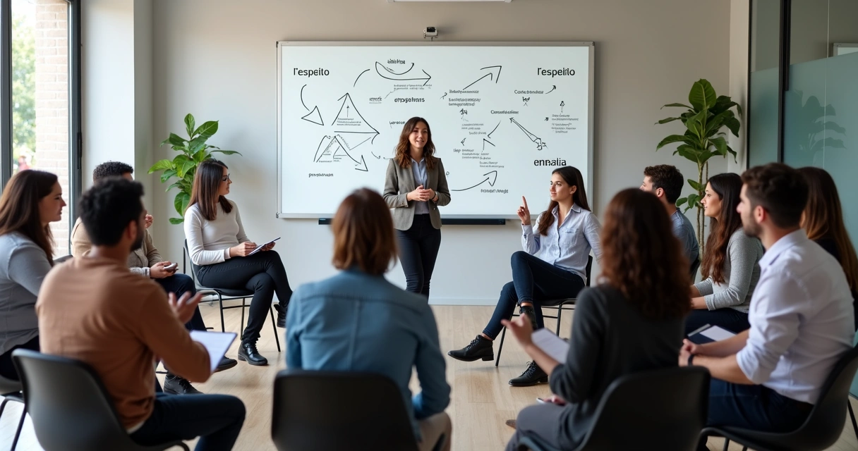 Grupo de pessoas sentadas em círculo, discutindo opções em um ambiente colaborativo 