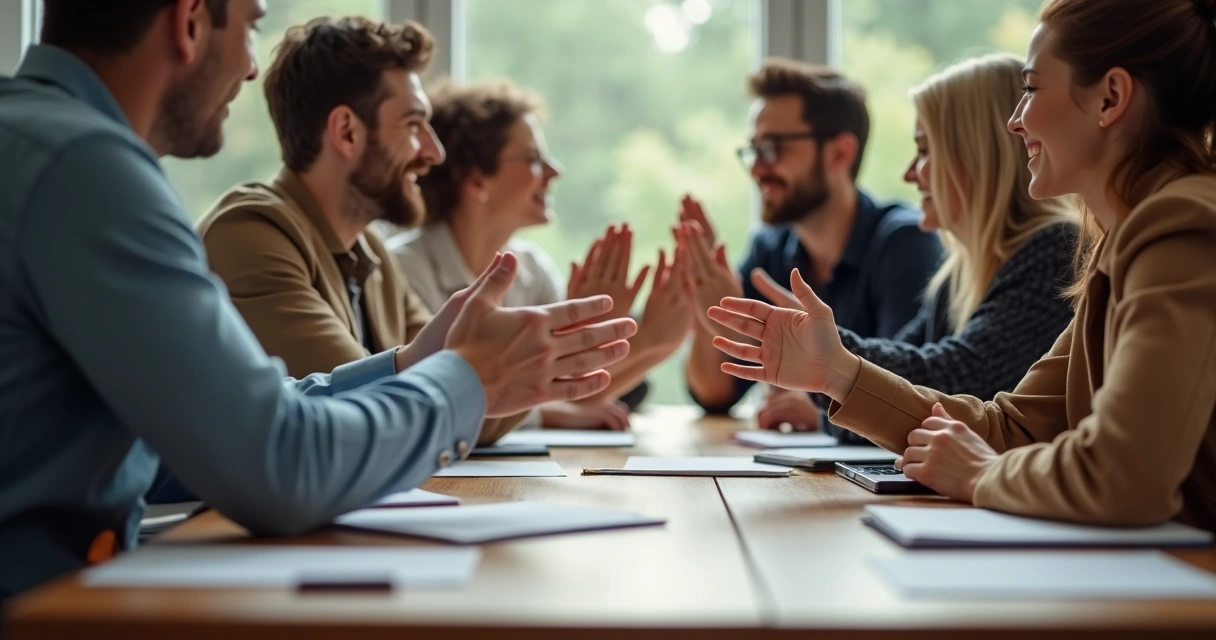 Grupo de pessoas levantando as mãos para votar em uma decisão 