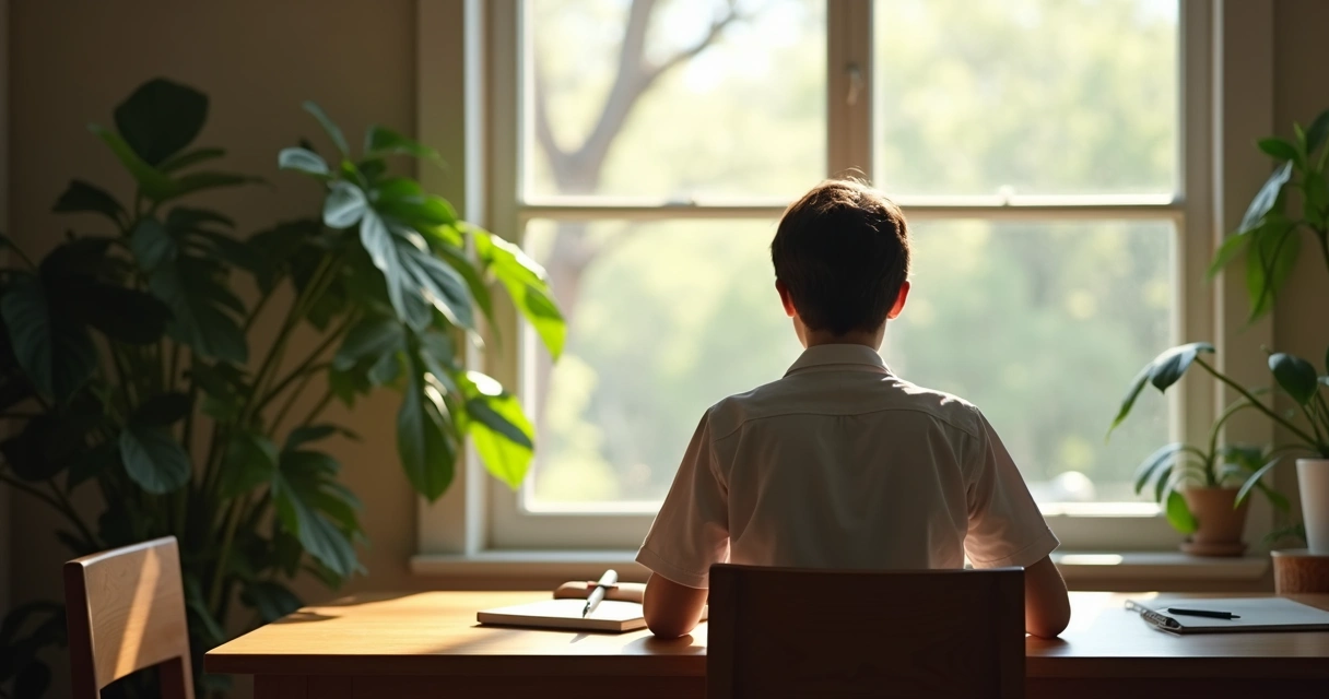 Pessoa refletindo sozinha em ambiente tranquilo