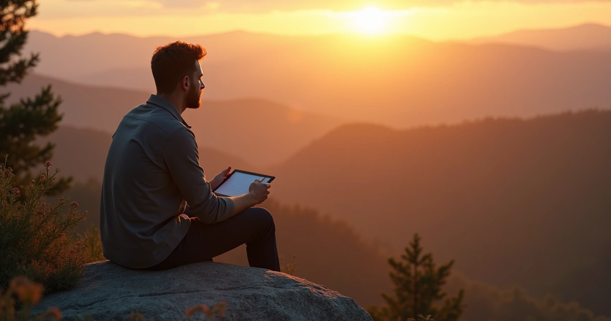 Pessoa sentada contemplando natureza, refletindo sobre escolhas 