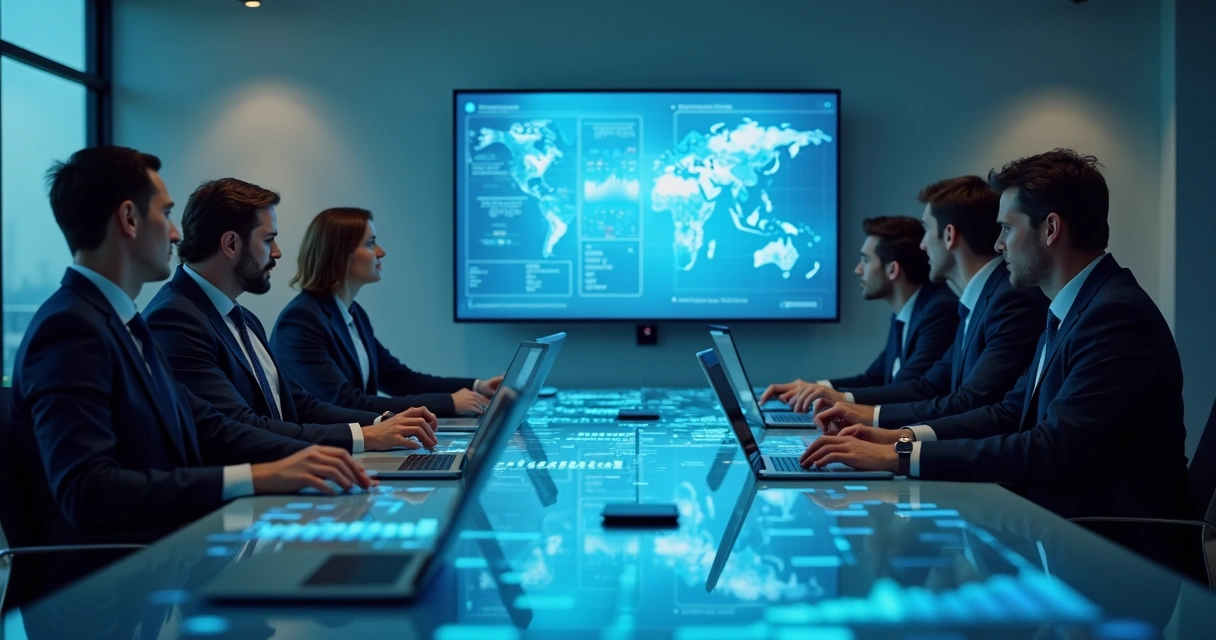 Equipe de vendas tomando decisão em reunião moderna