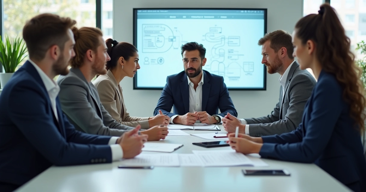 Consulta entre equipe ao redor de uma mesa discutindo opção ética 