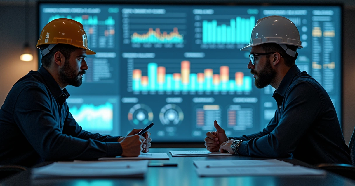 Análise de gráfico de mão de obra em sala de obra 
