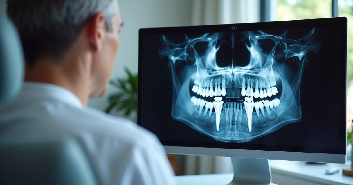 Tomografia computadorizada mostrando área óssea para implante dentário 