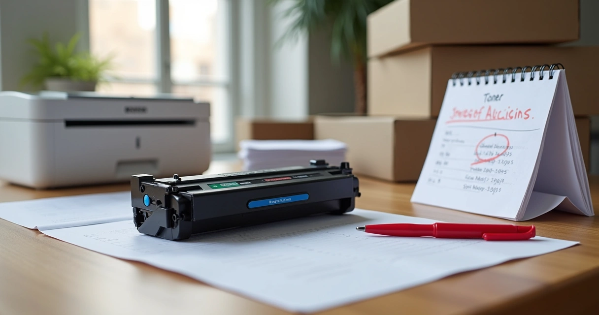 Toner compatível em destaque ao lado de calendário marcando validade 