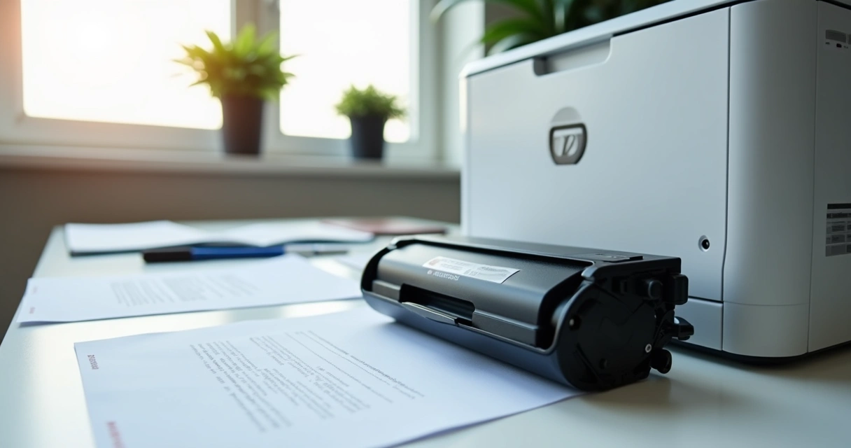 Toner compatível ao lado de impressora HP 