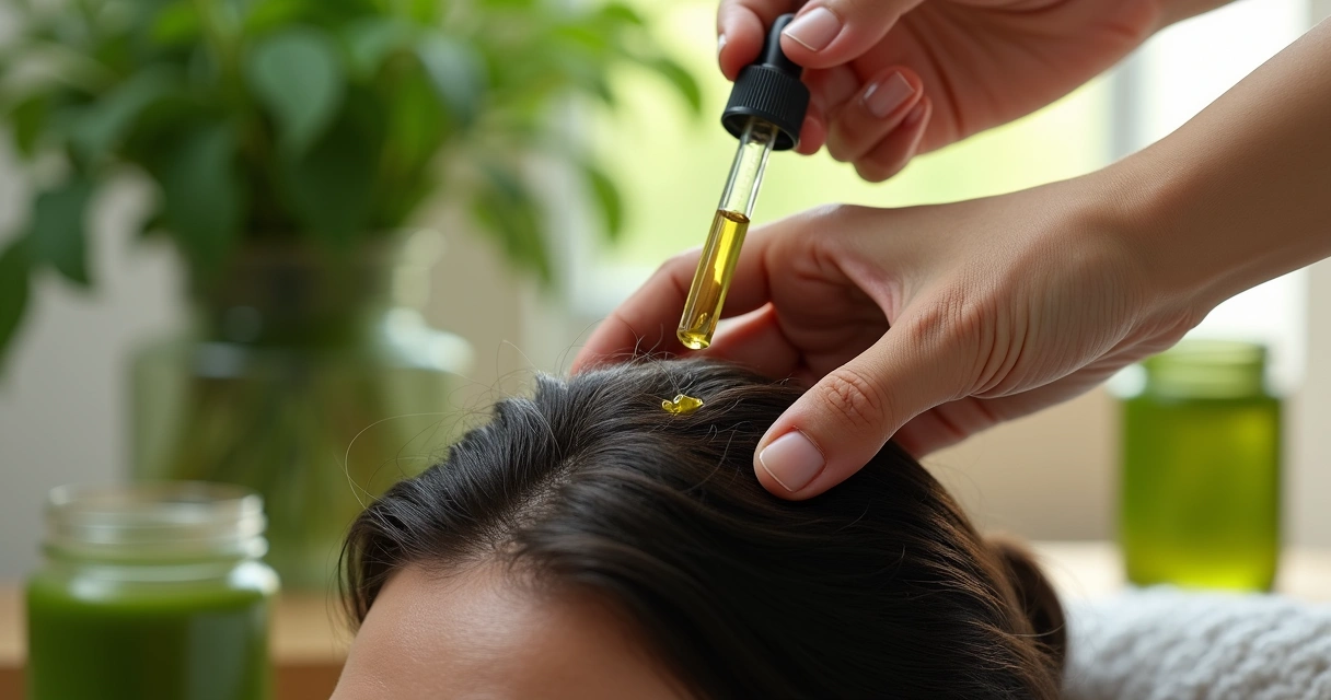 Tônico de moringa sendo aplicado no couro cabeludo 