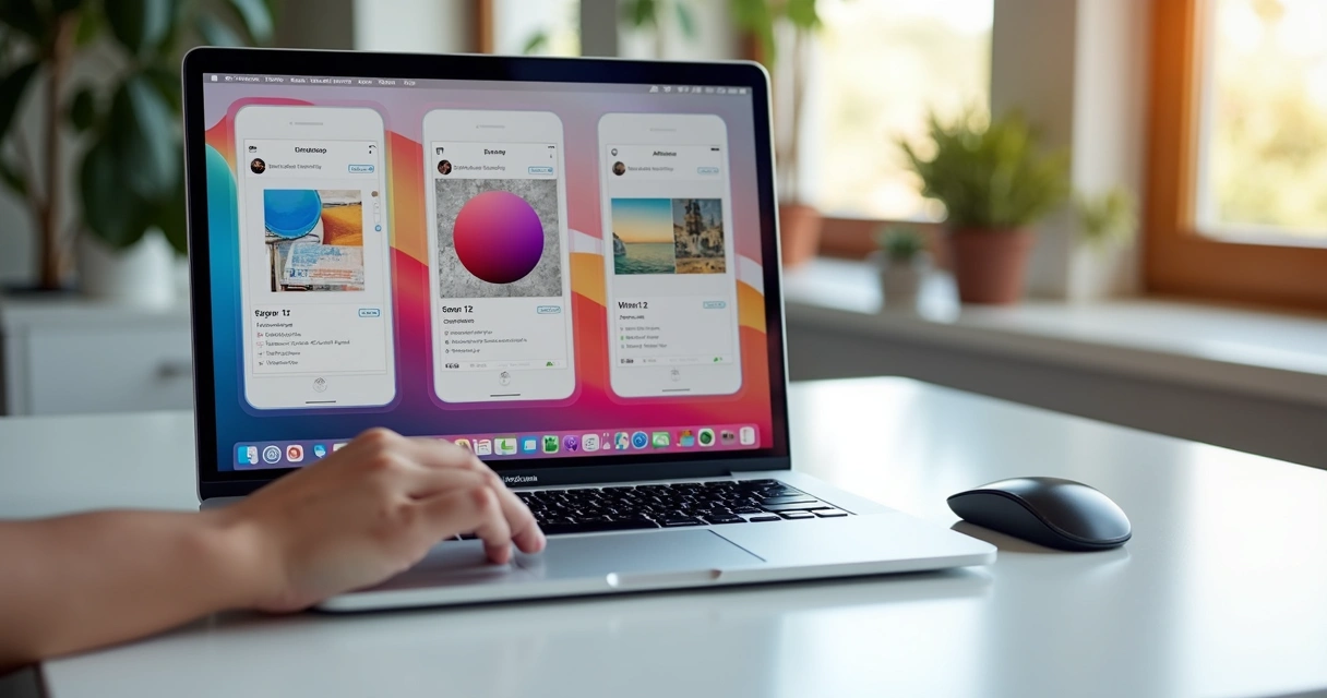Ferramentas de edição de imagem para Instagram abertas em laptop 