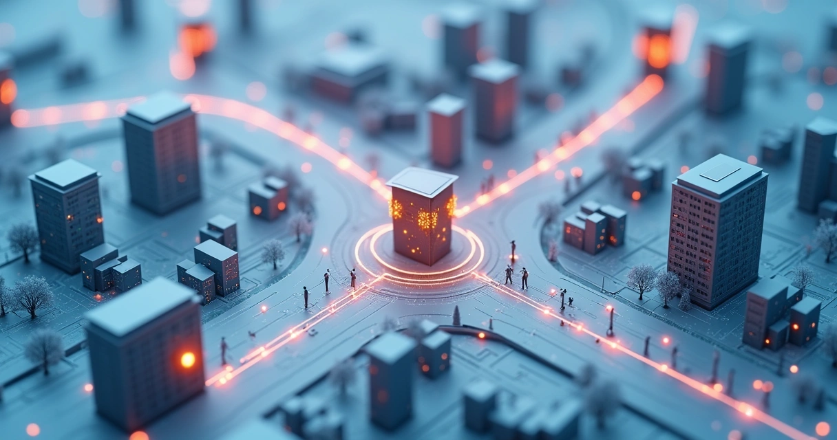 Topologia de edge computing conectando sensores IoT urbanos